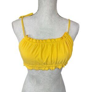 Toast Swim Women’s M Yellow Ruffle Ribbed‎ Knit Bikini Top New